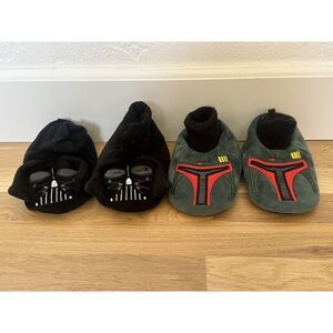 Kids Star Wars Slippers Lot of 2 Size 9-10 Boba Fett Darth Vader House Shoes